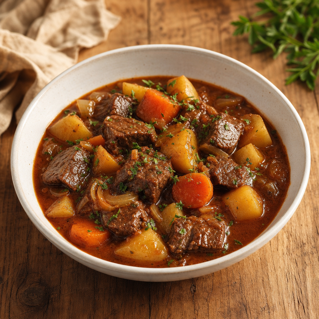 Hearty Beef, Carrot & Potato Stew with Onions