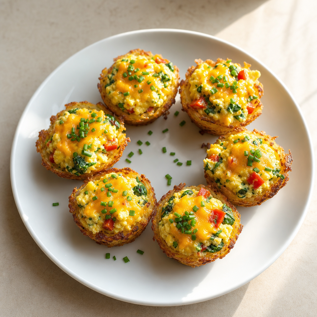 Potato & Egg Chive Bites with Roasted Red Pepper, Spinach & Cheese