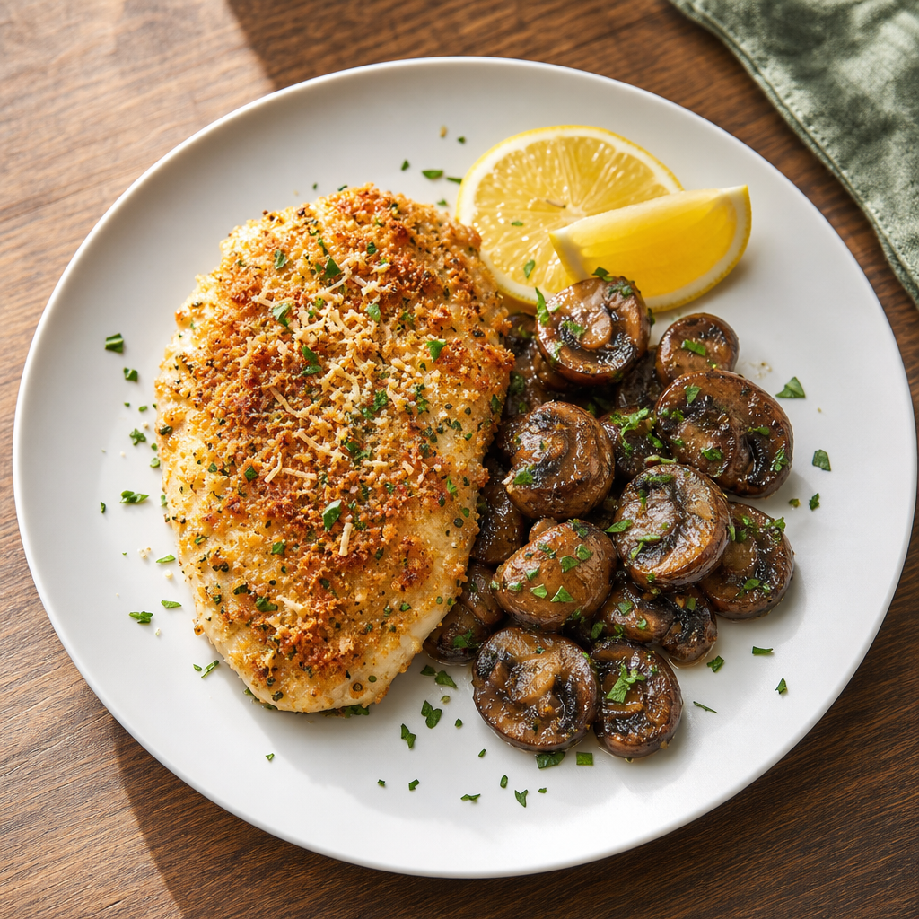 Lemon Parmesan Chicken with Mushrooms (Italian-American, Oven)